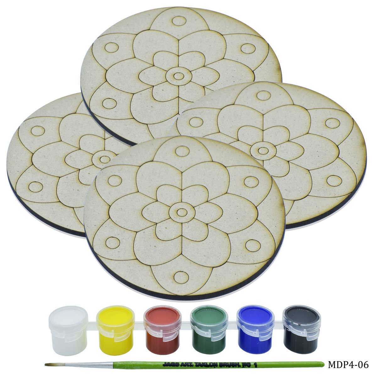 MDF DIY Painting Kit Round Rangoli 4 Inch 4Pcs Set MDP4-06