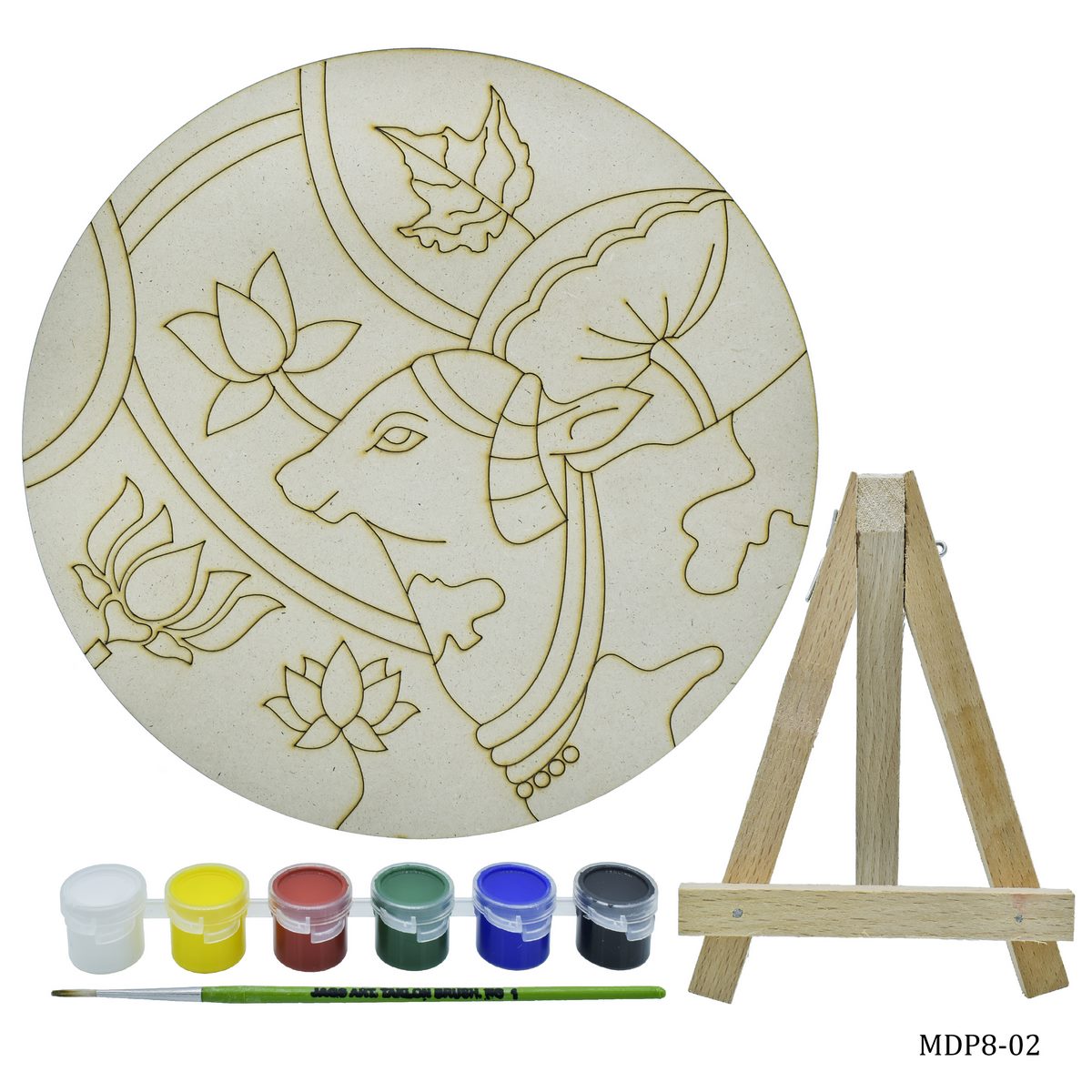 MDF DIY Painting Plate Kit Round Cow 8 Inch MDP8-02