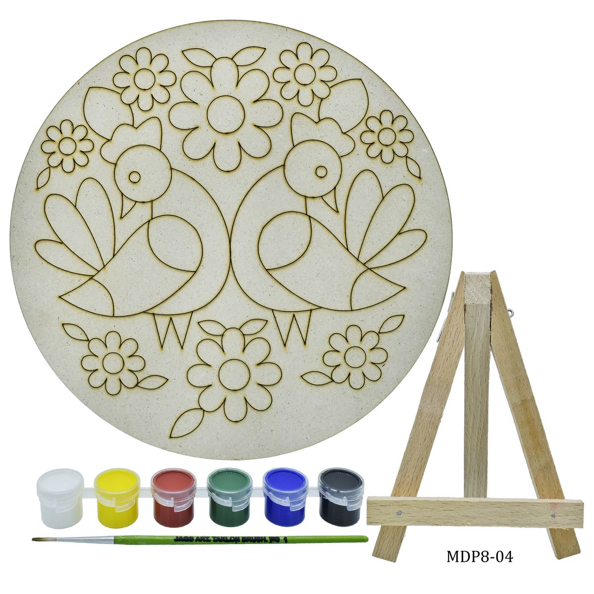 MDF DIY Painting Plate Kit Round 2 Birds 8 Inch MDP8-04