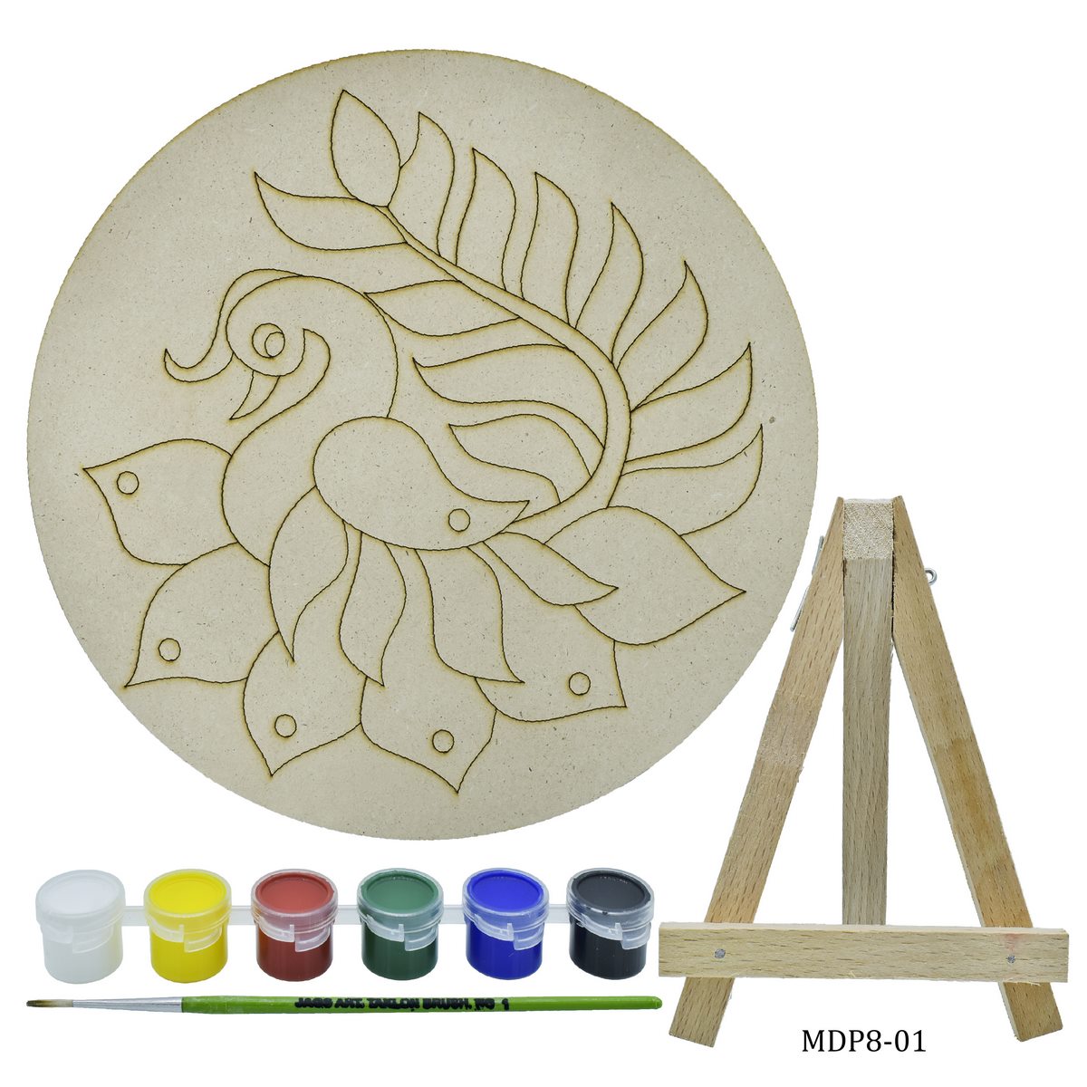 MDF DIY Painting Plate Kit Round Peacock 8 Inch MDP8-01