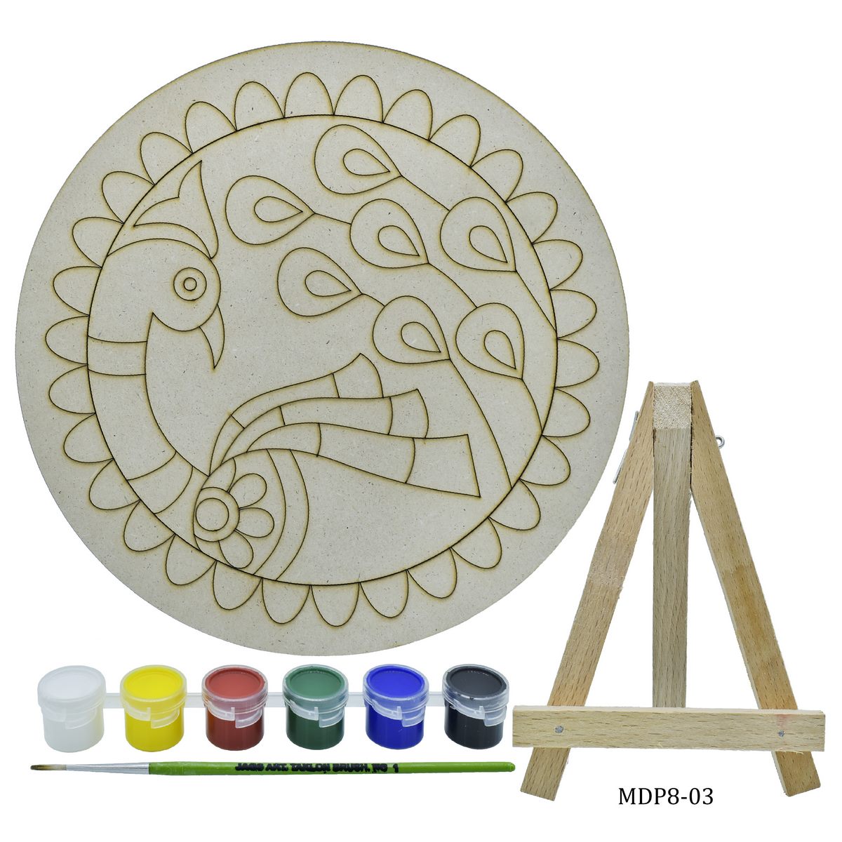 MDF DIY Painting Plate Kit Round Peacock 8 Inch MDP8-03
