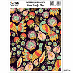 Jags Water Transfer Sheet Floral Peacock JWTS16