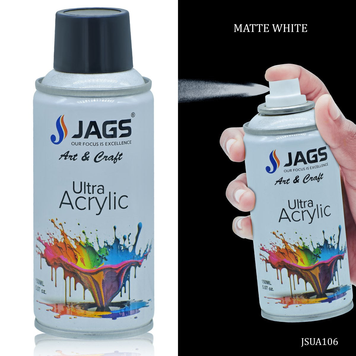 Jags Spray Ultra Acrylic 150ml White Matt 106 JSUA106