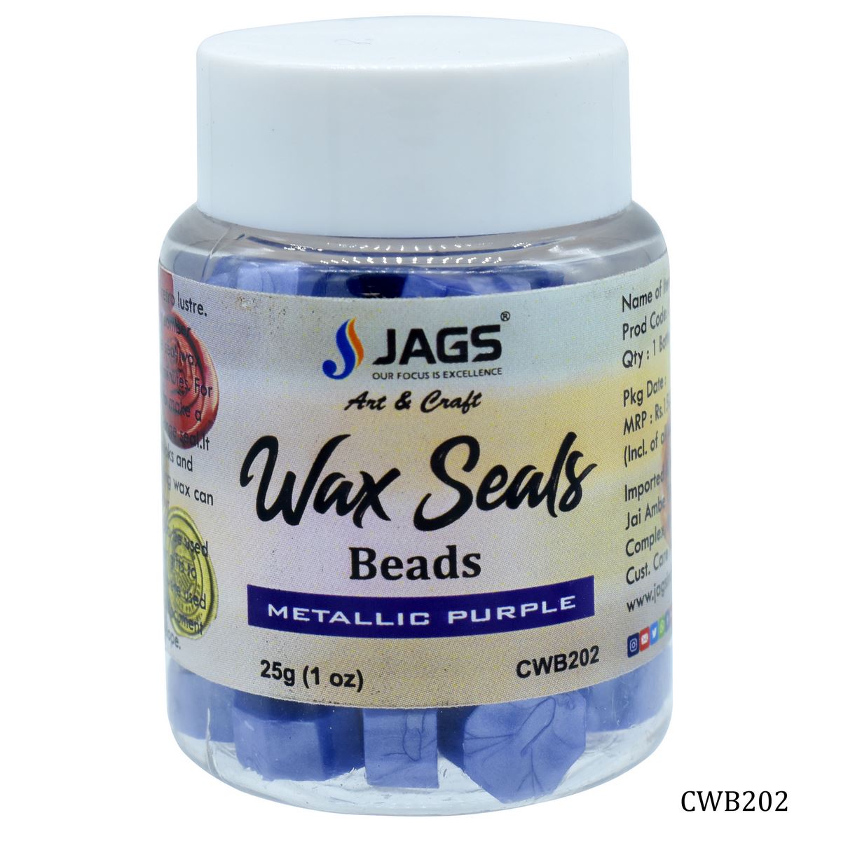 Craft Wax Seals Beads 25Gsm Mettalic Purple CWB202