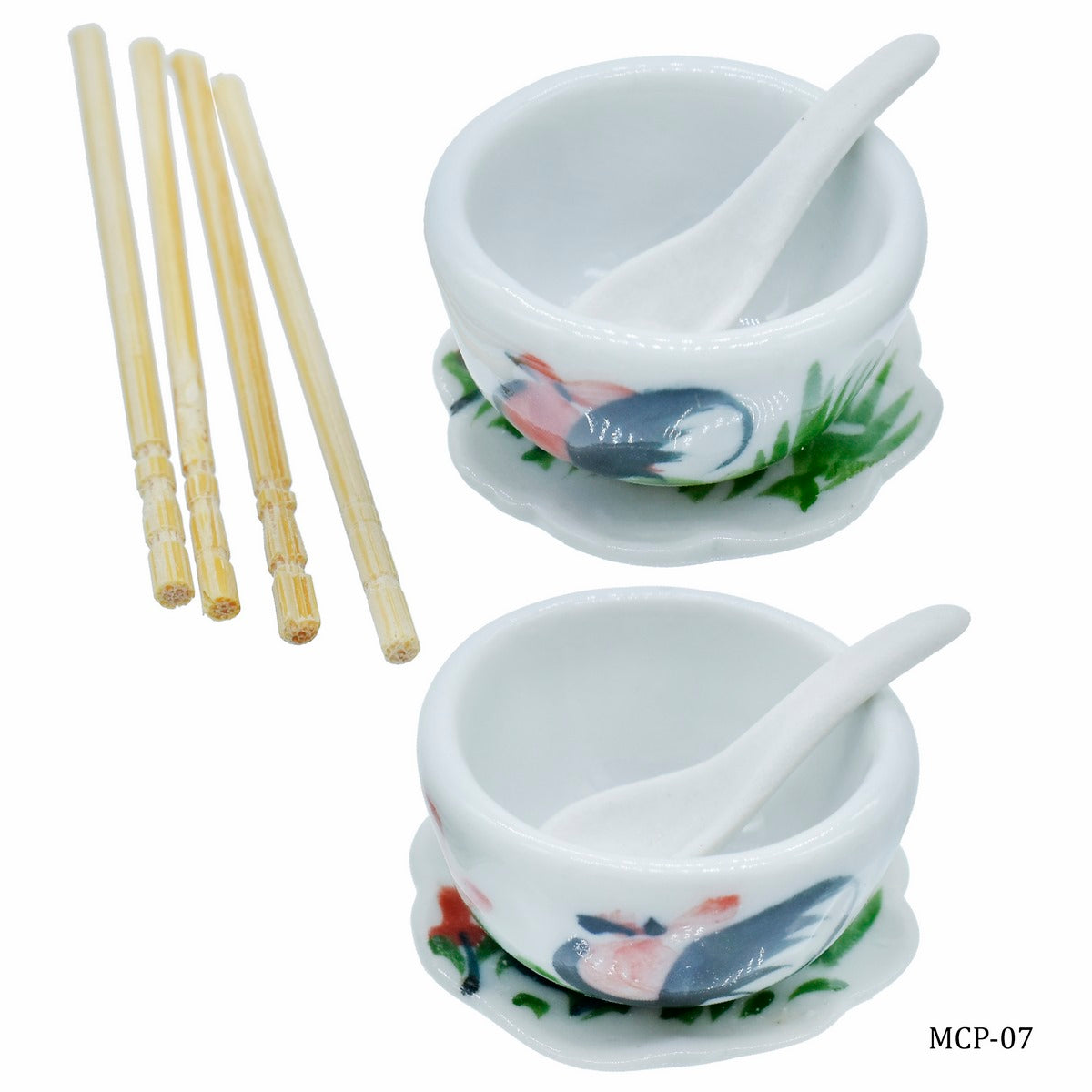 Miniature Ceramics Bowl & Plate With Spoon Set White MCP-07