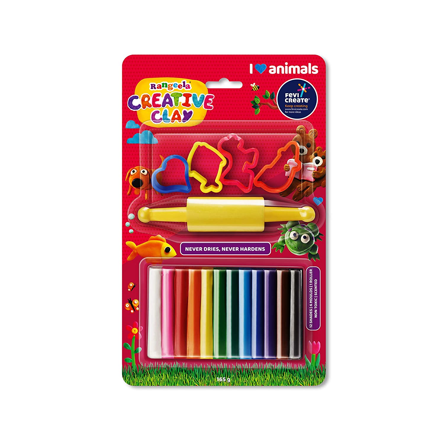Rangeela Creative Clay | Pack Of 12 | 150g Clay & 4 Moulds