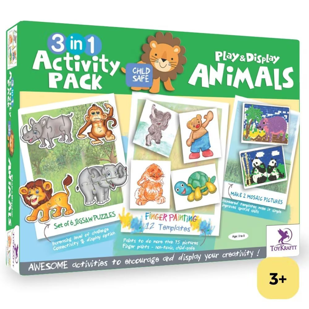 Animals 3-in-1 Activity Box, Learning Activity Games, Kids Activity Toys For 3+ Years, Activity Toys For 4+ Year Old