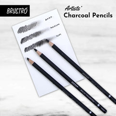 BRUSTRO Artists Charcoal Pencil - Set of 4 (3 Black Shade - Soft, Medium, Hard and 1 White - Medium)